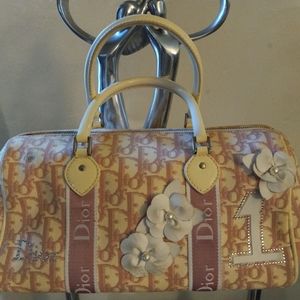 Authentic Vintage Christian DIOR Pink Trotter Floral Boston Bag